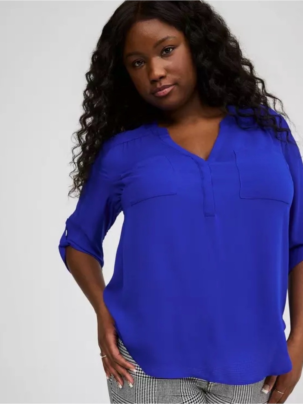 Torrid Size 3 - Royal Blue Harper Georgette  3/4 Sleeve Blouse